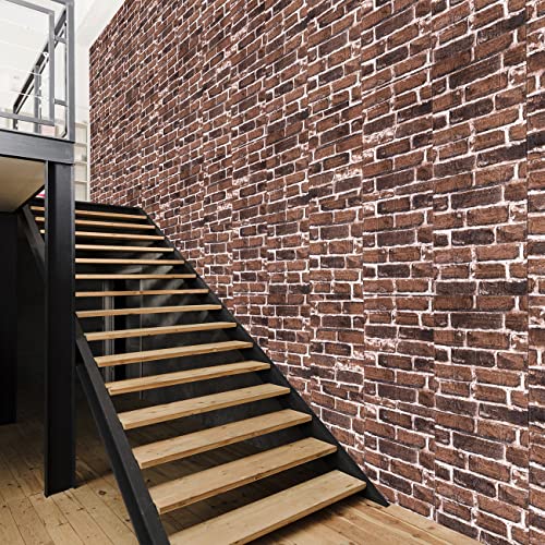 10PCS 3D Wall Panels Peel and Stick Foam 3D Brick Wallpaper Peel and Stick Red Faux Stone Wall Panel Self-Adhesive Wallpaper (10PCS, Red) - color: Red, size: 10PCS