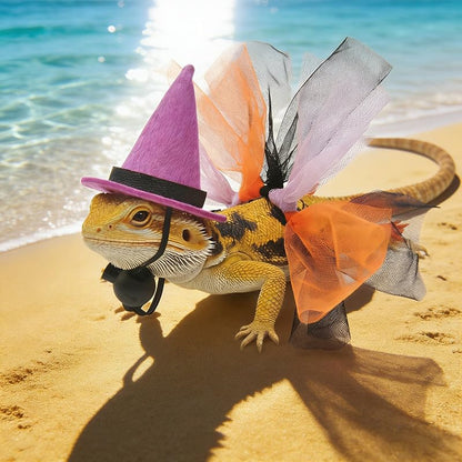 Reptile Witch Costume for Lizard & Chameleon - Adjustable Hat & Tutu Skirt, Festive Reptile Cosplay Outfit for Photo Props Halloween Christmas-Purple Hat - color: Witch-Purple Hat