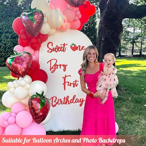 Wooden Berry First Birthday Signs for Backdrop Strawberry 1st Birthday Decoration Stickers for Balloon Arch Sweet One Party Decor Sweet Baby Girls Vinyl Decal First Birthdays Sign Photo Props Supplies - color: Red Strawberry Wood Berry First