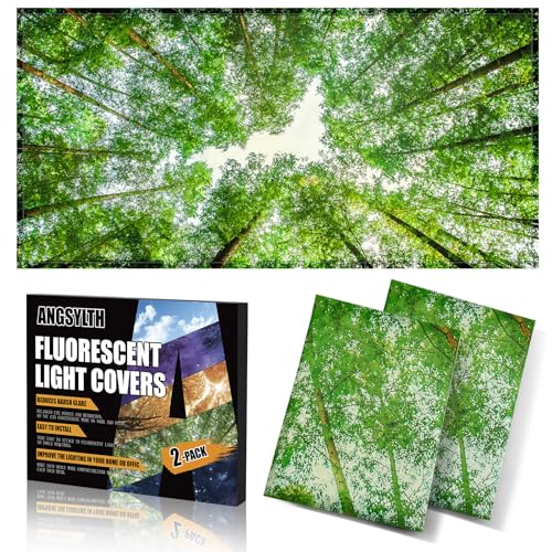 ANGSYLTH 2 Pcs Fluorescent Light Covers - 4 x 2 Feet Covers for Ceiling Lights, Magnetic Light Filters for Classroom, Office, Hospitals, Home (Spring & Forest) - color: Spring & Forest