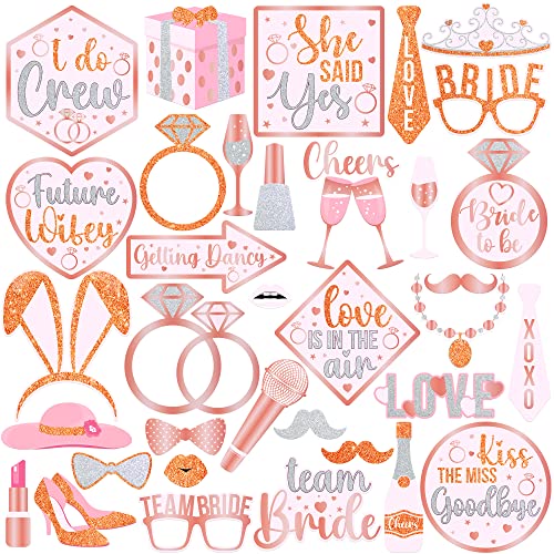KatchOn, Bachelorette Photo Booth Props Set - Pack of 35 | Rose Gold Bridal Shower Photo Booth Props for Bridal Shower Decorations | Bachelorette Party Photo Props for Bachelorette Party Decorations