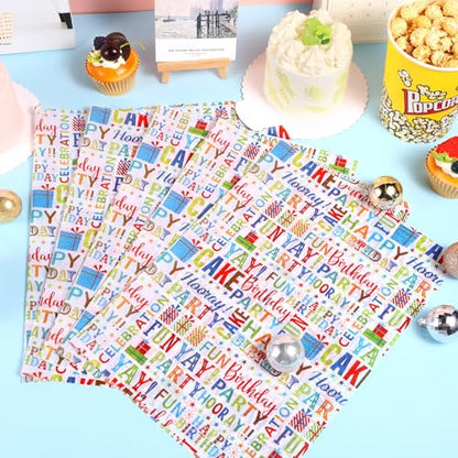 100 Sheets Happy Birthday Tissue Paper, Watercolor Letters Wrapping Paper for Birthday DIY Crafts Christmas Party Supplies, 13.8 x 19.7 Inch