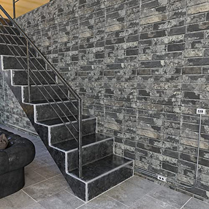 VaryPaper 15.7''x78.7'' Grey Brick Wallpaper Peel and Stick 3D Faux Brick Wall Paper Roll Waterproof Self Adhesive Removable Brick Contact Paper for Walls Bedroom Bathroom Kitchen Backsplash Fireplace - color: Grey Brick, size: 15.7" x 78.7"