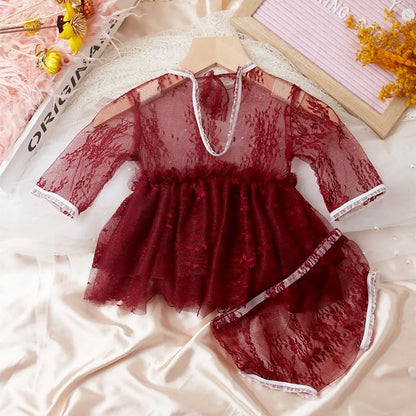 Newborn Photography Outfits Girl Baby Photo Tutu Dress Newborn Photoshoot Romper Baby Picture Lace Outfit - color: Red