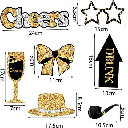 30 Pieces Black Golden Photo Booth Props for Birthday Wedding New Year Party,Mix of Hats, Mask, Lipstick, Tie, Crowns and More Funny Selfie Props