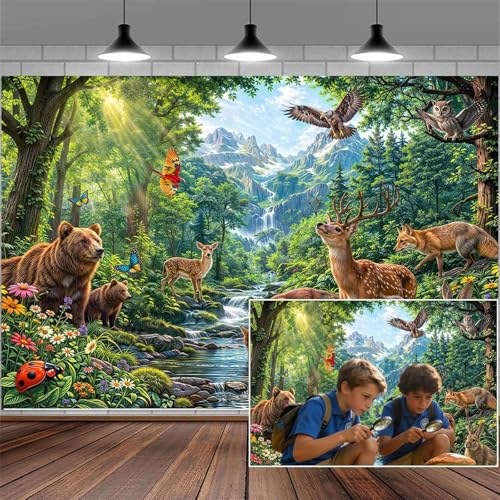 5x3ft Tropical Forest Safari Photography Backdrop Adventure Camper Kids Photography Backdrop Wild Animals for Vacation School Party Decorations Photo Backdrops Photo Booth Props Background - color: Multi8, size: 5X3ft