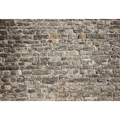 Laeacco Brick Wall Backdrop Polyester 5x3FT Vintage Grey Stone Brick Photography Background Rustic Brick Newborn Baby Shower Birthday Party Decor Cake Table Banner Wallpaper Photo Studio Shoot Props - size: 5x3FT