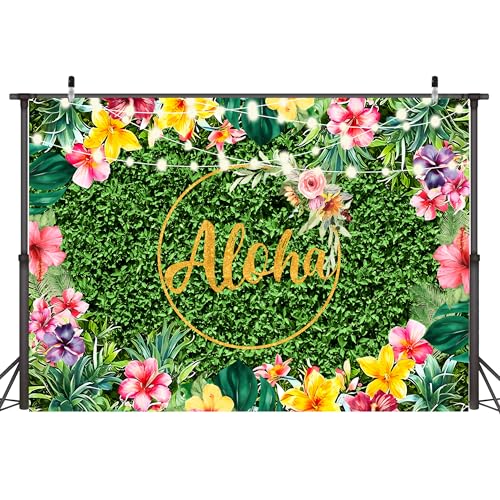 Aloha Summer Tropical Hawaiian Backdrop 7x5 FT Backdrops Luau Party Decorations for Adults Birthday Decor Baby Shower Banners Photography Background for Photo Booth Props - size: 7x5 FT