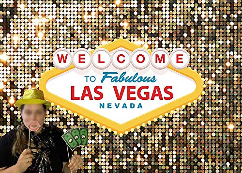 Welcome to Las Vegas Photography Backdrops 7x5ft Vinyl Fabulous Casino Poker Movie Themed Vintage Costume Dress-up Birthday Prom Ceremony Photo Background Studio Booth Props Supplies - size: 7x5 FT