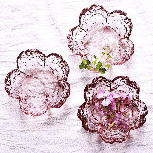 4 Pack Sakura Sauce Dishes Set, Pink Cherry Flower Crystal Glass Appetizer Plates Dipping Bowls Tasting Dishes Serving Dish Seasoning Saucers Bowl Little Bowls Ice Cream Snack Sushi Soy Condiment Dish - color: Glass Sakura