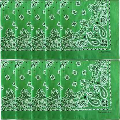The Peacock Crew Premium Soft Cotton Bandanas Pack for Men and Women Paisley 22 x 22 inches - color: Pack of 10 Golf Green