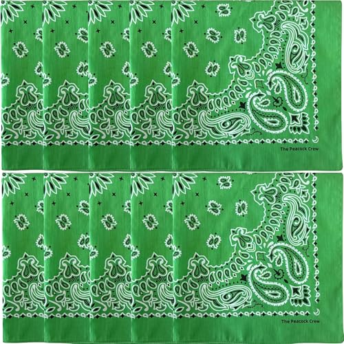 The Peacock Crew Premium Soft Cotton Bandanas Pack for Men and Women Paisley 22 x 22 inches - color: Pack of 10 Golf Green