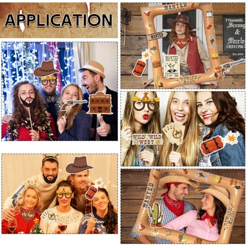Western Cowboy Cowgirl Photo Booth Props Inflatable Frame, 17Pcs Wild West Themed Party Decoration with Large Inflatable Selfie Frames for Country Rustic Cowboy Party Selfie Supplies - size: Western Cowboy Inflatable Frame