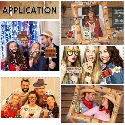 Western Cowboy Cowgirl Photo Booth Props Inflatable Frame, 17Pcs Wild West Themed Party Decoration with Large Inflatable Selfie Frames for Country Rustic Cowboy Party Selfie Supplies - size: Western Cowboy Inflatable Frame