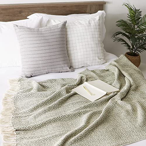 DII Rustic Farmhouse Double Diamond Woven Throw, 50x60, Artichoke Green - color: Artichoke Green