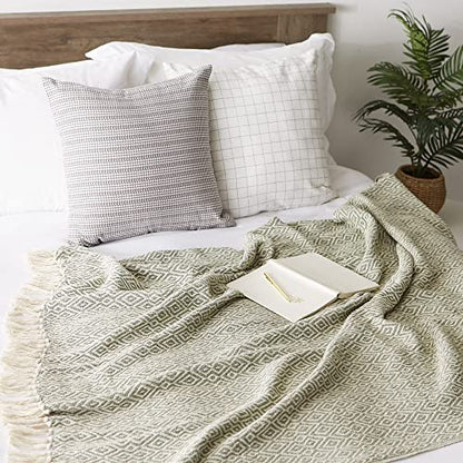 DII Rustic Farmhouse Double Diamond Woven Throw, 50x60, Artichoke Green - color: Artichoke Green