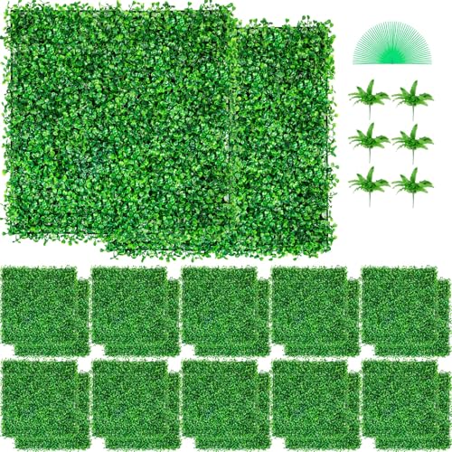 VEVOR 12PCS Artificial Boxwood Panels, 20 x 20 inch Boxwood Hedge Wall Panels Artificial Grass Backdrop Wall, 1.6 in Sun Protected Privacy Hedge Screen for Indoor Outdoor Garden Fence Backyard - color: 12pcs, size: 20"x20"-New