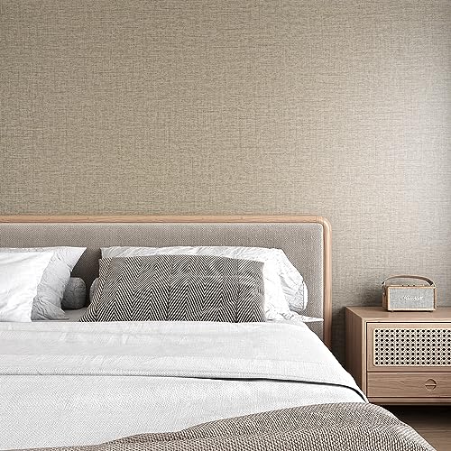 VEELIKE Tan Grasscloth Peel and Stick Wallpaper Textured Grasscloth Wallpaper for Bedroom Bathroom 15.7''x118'' Removable Grass Cloth Linen Wall Paper Self Adhesive Brown Contact Paper for Walls - size: 15.7" x 118"