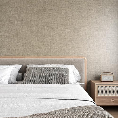 VEELIKE Tan Grasscloth Wallpaper Prepasted Grasscloth Peel and Stick Wallpaper Brown Contact Paper for Walls Cabinets 15.7''x354'' Self Adhesive Removable Brown Linen Wallpaper for Bedroom Living Room - size: 15.7" x 354"
