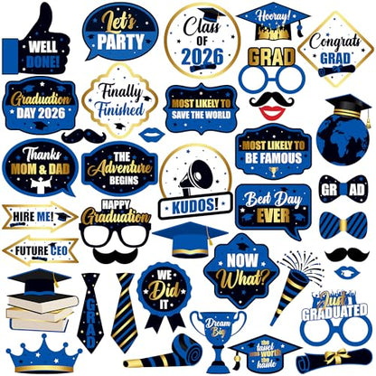 KatchOn, Graduation Photo Props 2026 - Pack of 40 | Blue and Black Grad Party Decorations | Grad Photo Props 2026 | 2026 Graduation Decorations