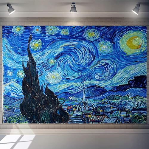 7x5ft Van Gogh Starry Sky Backdrop Abstract Stars Wall Oil Painting Photography Background Van Gogh Aesthetic Artwork for Wallpaper Decoration Birthday Party Baby Shower Wedding Photo Studio Props - size: 7x5ft