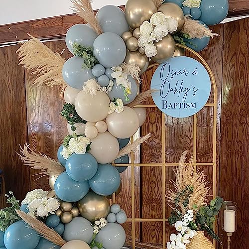 60 Pack Dusty Blue Gold Balloons, Slate Blue White Sand Teal Turquoise Crem Beige Latex Balloon Set Confetti Helium Balloon for Birthday Boho Baby Boy Shower Wedding Party Decorations - color: Dusty Blue White