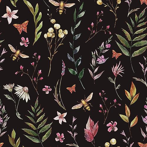Boho Watercolor Peel and Stick Wallpaper Plant/Flower/Butterfly/Bee Contact Paper Removable Waterproof Wallpaper Floral Decorative Vinyl Self-Adhesive Paper for Bedroom 17.71" X 236.2" - color: Floral-13, size: 17.71" x 236.2"