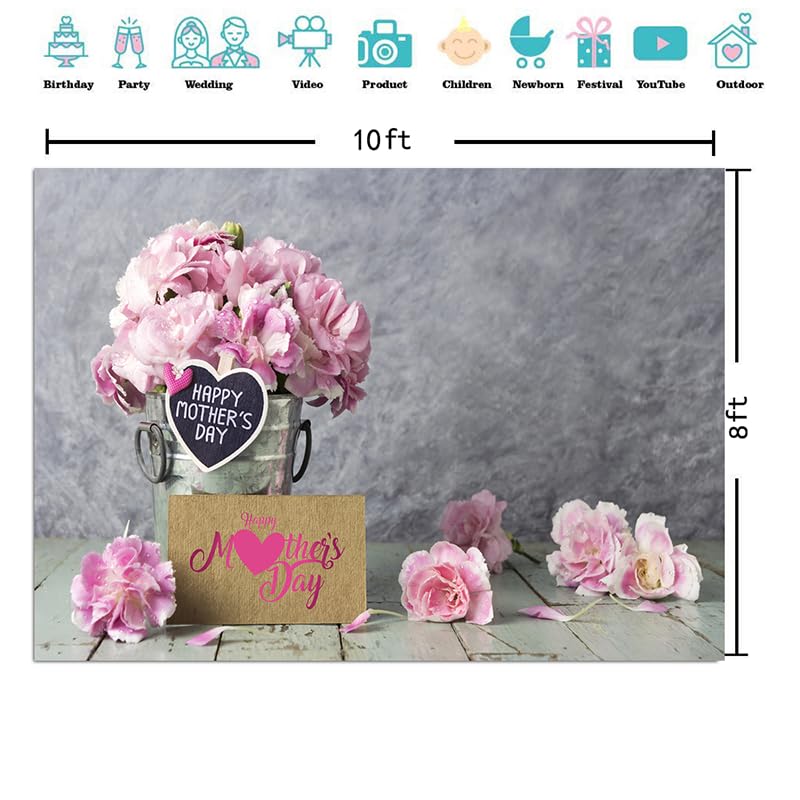 CYLYH10x8ft Happy Mother's Day Backdrops Pink Carnation Background Wood Floor Backgrounds Gray Abstract Background Mother's Party Bridal Shower Party Decor D524 - size: 10x8ft