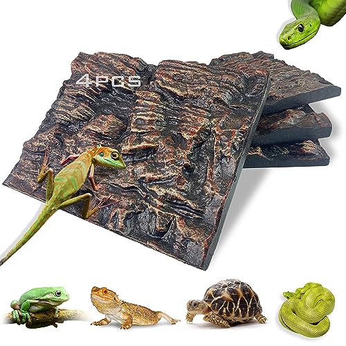 4pcs Rock Terrarium Background,3D Reptile Tank Background Board,Amphibian Stereo Backdrop Wall,Lizard Snake Gecko Spider Chameleon Turtle Fish pet silo Background Decorative Panel - color: brown