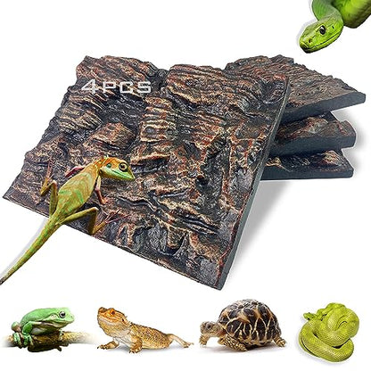 4pcs Rock Terrarium Background,3D Reptile Tank Background Board,Amphibian Stereo Backdrop Wall,Lizard Snake Gecko Spider Chameleon Turtle Fish pet silo Background Decorative Panel - color: brown