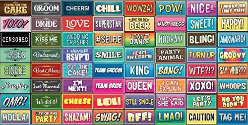 KING PROPS Best Photo Booth Props, Durable Business Pack Signs Photo Booth Perfect Wedding, Christmas, Birthday Reunions, Multicolor Waterproof Fun Signs Unique Photo Booth 64 Count Double Sided