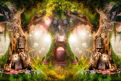 Leowefowa 10x7FT Enchanted Garden Backdrop Magic Tree House Fairy Tale Wonderland Woodland Background Wedding Baby Shower Birthday Party Banner Cake Smash Decors Studio Portrait Photobooth Shoot Props - size: 10x7ft