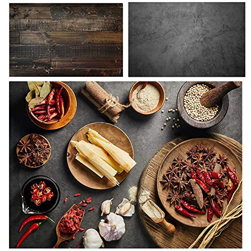 Food Photography Backdrops Paper 4 Pack Kit 22x34Inch/ 56x86cm Double Sided Photo Background Rolls Marble Wood Flat Lay for Product Jewelry Tabletop Prop Pictures, 8 Patterns