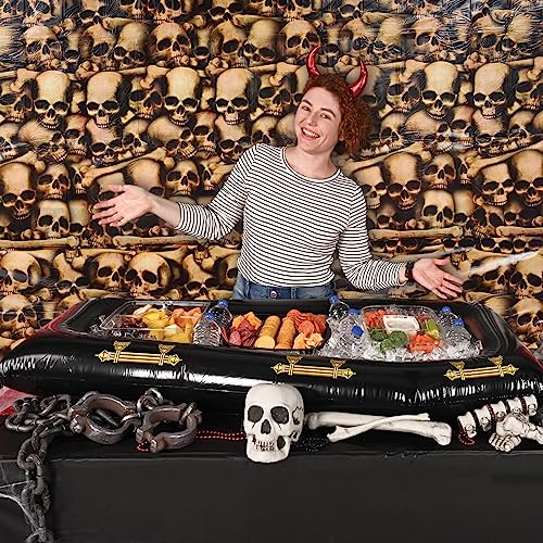 Beistle Catacombs Backdrop Wall Decorations – 2 Realistic Skull and Bone Printed Plastic Wall Coverings, Halloween Haunted House Party Décor Indoor Spooky Scene Background Display, 4 Ft x 30 Ft Each - style: Catacombs - 2 Piece