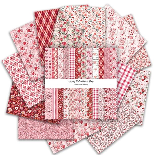 6in Red Flowers Scrapbook Paper Pad - 24 Sheets Double Sided Valentine Aesthetic Patterns for Photos Album Journals Decoupage Card Making DIY Crafts Anniversary Gifts Wrapping Material - color: Romantic love