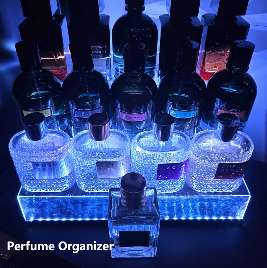 YMVV 15.7 IN Clear Acrylic Display Riser Shelf with LED light,3 Tier Display Step Shelves Holder, Perfume Cologne Organizer Holder,Pops Toys Figures, Clear Cupcake Riser, Dessert Shelf ,2 Pack - color: LED+Clear+15.7IN+3 Tier+2 Pack