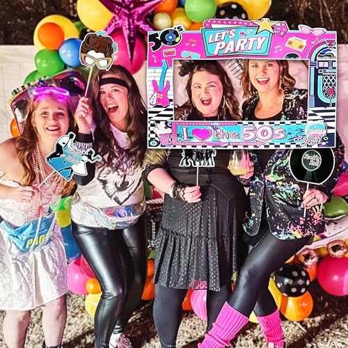 JeVenis 50s Photo Booth Props-11PC 50‘s Sock Hop Photo Booth Frame Props 50s Theme Party Decorations 1950s Decorations Retro Theme Party Supplies
