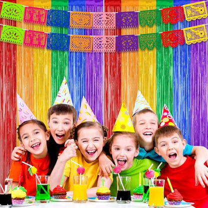 Cinco de Mayo Decorations Fiesta Party Decorations Foil Fringe Curtains Backdrop Fiesta Banner for Mexican Decor Wedding Engagement Rainbow Party Supplies