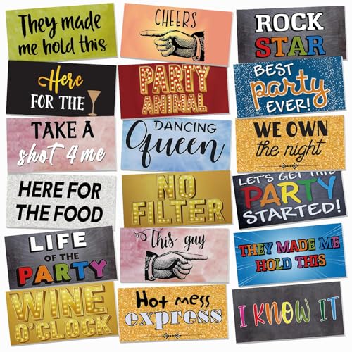 Beeveer 24 Designs Photo Booth Props for All Occasions Photo Booth Sign Decorations for Various Party Double Sided 11.02x5.51'' DIY Water Proof Selfie Signs PVC Multi Color Double Sided Printing Prop - color: Colorful, style: Regular