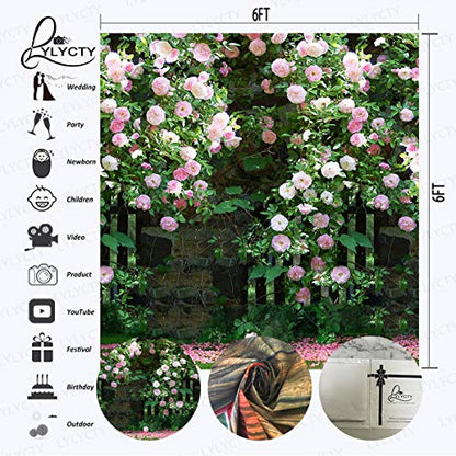 6x6ft Nature Scenery Photography Backdrop Pink Flower Floral Background for Wedding Themed Party Portrait Birthday Party Banner Photo Booth Studio Props BJLY66 - size: Vinyl-6x6FT