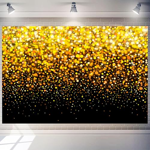 Gold Decorations Backdrop 9x6 FT Black and Gold Background Golden Sparkle Spots Birthday Party Banner Anniversary Kids Adults Graduation Photo Shoot Props Decoration - color: GOLD-3, size: 9x6 FT