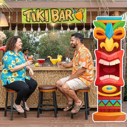 Yalikop 6 Ft Hawaii Tiki Cardboard Cutout Stand Up Photo Prop - Hawaiian Tropical Party Decorations Standee Tiki Totem Foam Board for Garden Yard Sign Decor Summer Luau Photography Background - style: Tiki Style 2