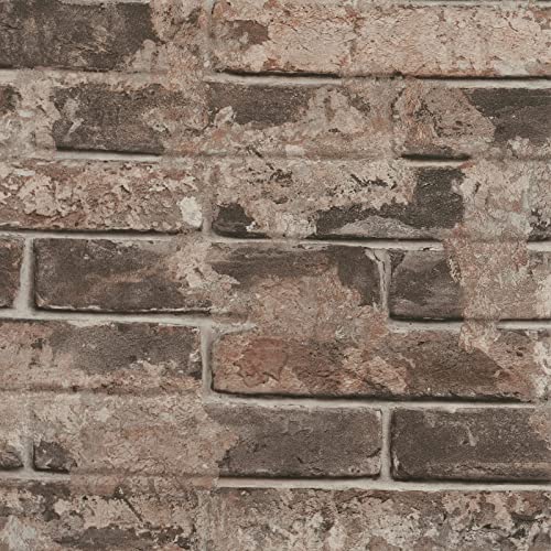 VaryPaper Vintage Brown Brick Wallpaper Peel and Stick 15.7''x315'' Textured Brick Contact Paper for Walls Removable Self Adhesive Vinyl Brick Wall Paper Roll for Fireplace Chimney Kitchen Bedroom - color: Brown Brick, size: 15.7" x 315"
