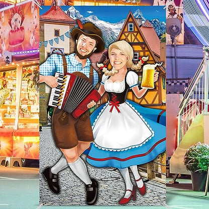 Tudomro Oktoberfest Couple Photo Door Banner Party Decorations 6 x 4 ft Oktoberfest Photo Prop Bavarian Backdrop Door Banner Backdrop Supplies for Themed Party Decor German - style: Beer