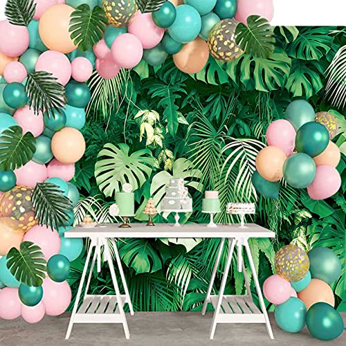 7x5FT Jungle Safari Plants Photo Background Hawaiian Luau Green Tropical Palm Leaves Picture Photography Backdrop Birthday Party Baby Shower Polyester Decorations Supplies Banner - size: 7X5FT