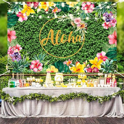 Aloha Summer Tropical Hawaiian Backdrop 20x10 FT Backdrops Luau Party Decorations for Adults Birthday Decor Baby Shower Banners Photography Background for Photo Booth Props - size: 20x10 FT