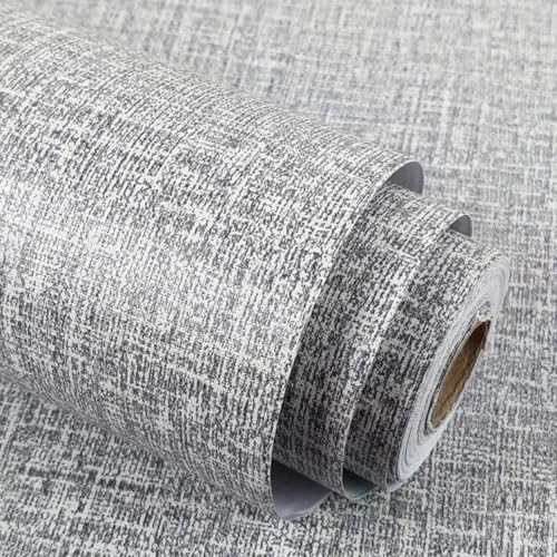 TANONE Dark Gray Wallpaper PVC Self-Adhesive Peel and Stick DIY Wallpaper Faux Imitation Cloth Vinyl Film Wall Paper Solid Color Decorate Furniture (15.8 in X 118 in) - color: Dark Gray, size: 15.8" x 118"