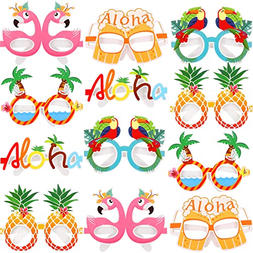 KatchOn Luau Glasses - Pack of 12 | Photo Booth Props, Aloha Party Decorations - color: Summer Aloha