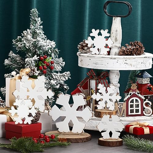 Huwena 6 Pcs Winter Tiered Tray Decor Snowflake Table Signs Hello Winter Wood Blocks Farmhouse Let It Snow Wood Decor for Table Shelf(Fresh Style) - style: Fresh Style