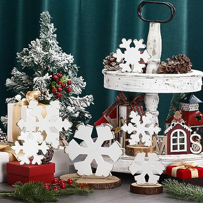 Huwena 6 Pcs Winter Tiered Tray Decor Snowflake Table Signs Hello Winter Wood Blocks Farmhouse Let It Snow Wood Decor for Table Shelf(Fresh Style) - style: Fresh Style